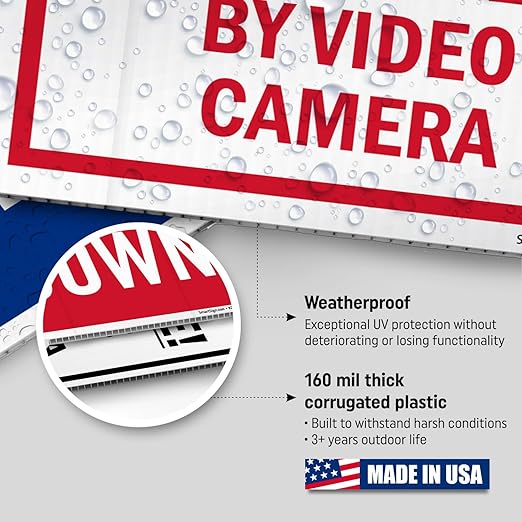 SmartSign (2-Pack) All Activities Monitored By Video Camera Yard Sign with 15" Metal H-Stake 9" x 12", Double Sided Sign with Camera Symbol, 160 mil Thick Corrugated Plastic Lawn Signs, USA-Made