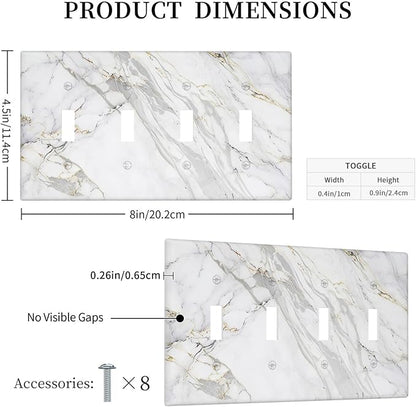 Light Switch Cover Plate Gray Gold Marble Abstract Modern Luxury 4 Gang Quad Toggle Wall Plate Electrical Outlet Cover Decorative Switch Plate Covers for Bedroom Home Decor