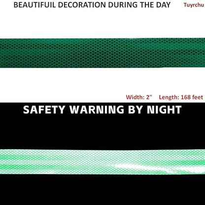 Non Fading Green Reflective Tape Outdoor Waterproof 2 inch Wide, High Visibility Warning Industrial Marking Tape, Safety Stickers (168 feet)