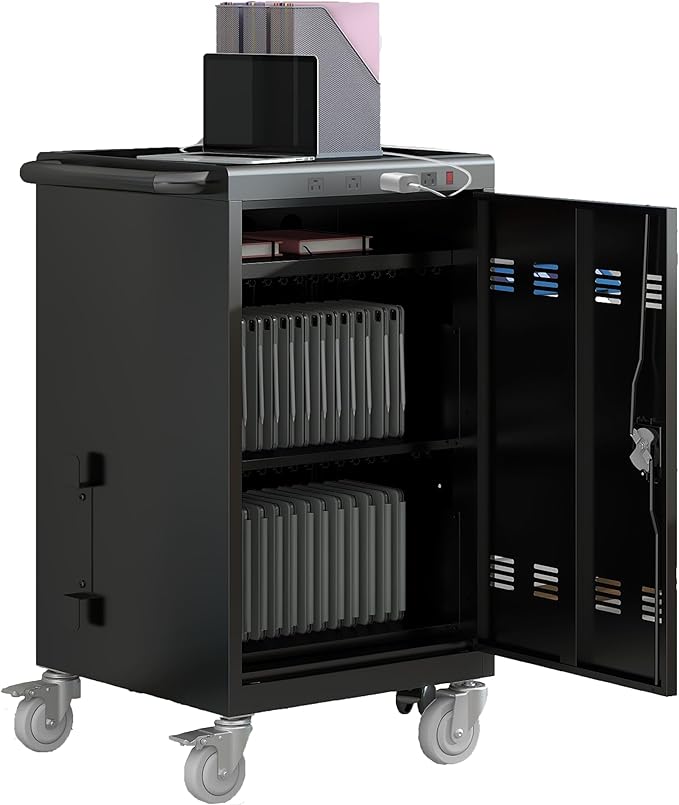 Laptop Charging Cart, 31+4 Charging Ports Laptop Storage Cart, 35-Bay Mobile Charging Cabinet for iPads up to 16.3", Chromebook Devices, Cord Management, Access Lock.School,Business.Black