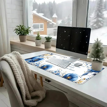 Heated Mouse Pad with 3 Temperature Settings(104°F–122°F),Large 31.5x13 Inch PU Leather Heated Desk Mat,Waterproof Warming Pad for Office,Gaming & Cold Hands Relief,Bule Flower Quotes