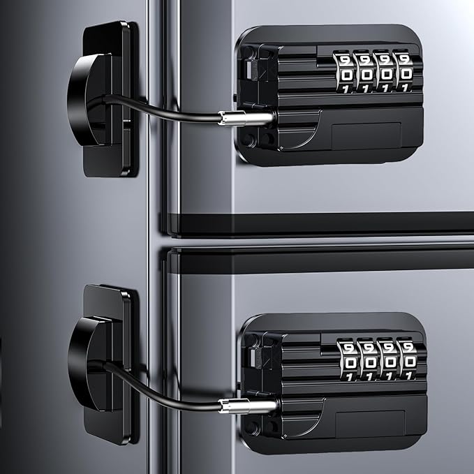 2025 New Refrigerator Locks with Combination - 2 Pack Child Proof Fridge Locks for Kids and Aldult with 4 Code, Cabinets Safety Door Lock for Freezer and Drawers, Windows - No Tools Need or Drill