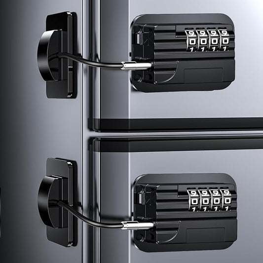 2025 New Refrigerator Locks with Combination - 2 Pack Child Proof Fridge Locks for Kids and Aldult with 4 Code, Cabinets Safety Door Lock for Freezer and Drawers, Windows - No Tools Need or Drill