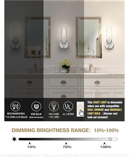 Emak Modern Wall Lights, Brushed Nickel Wall Sconces Set of 2, Bathroom Vanity Light with Clear Glass Shade for Bathroom, Bedroom, Living Room, Hallway, WS085-BN-2PK