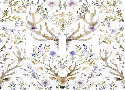 Decorative Switch Plates Gothic Retro Floral Damask Elk Wild Flower 3 Gang Wall Plate Triple Toggle Light Switch Cover Faceplate Electrical Wall Panels For Bed Room Living Room Decor