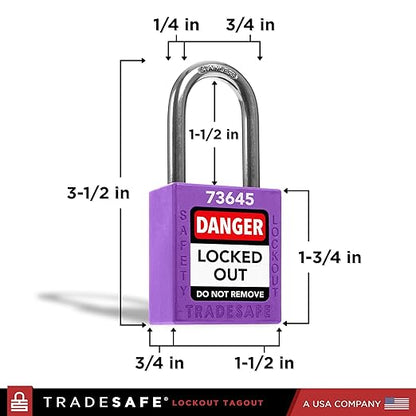 TRADESAFE Lockout Tagout Locks Set - 10 Purple Loto Locks, Lockout Locks Keyed Different, 2 Keys Per Lock, OSHA Compliant Lock Out Tag Out Padlocks, Safety Padlocks for Electrical Lockout Tag Out Kits