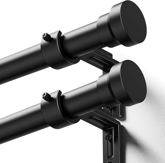 Curtain Rod 2 Pack 32-118 Inch, Heavy Duty 1 Inch Curtain Rod, Black Long Adjustable Window Treatment Rods,Modern Design, Easy Installation