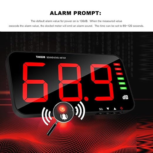 Decibel Meter Sound Alarm Wall Hanging Noise 30-130db Reader Digital Large LCD Display Mounted Temperature Humidity Measuring Level Db Tester TA654B