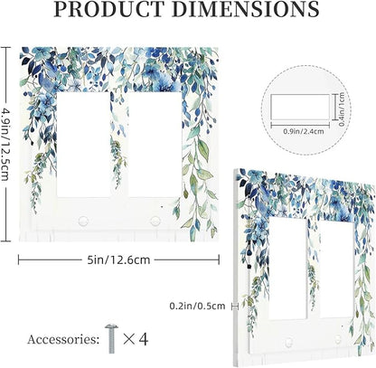 Decorative Outlet Covers Boho Vintage Flowers Blue Green Sage 2 Gang Double GFCI Rocker Electrical Wall Panels Light Switch Cover Plate for Bedroom Farmhouse Decor