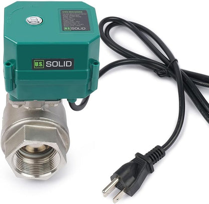 U.S. Solid 1-1/2" Motorized Ball Valve with US Plug 110VAC Stainless Steel Electrical Ball Valve,Auto Return, Normally Closed, IP65