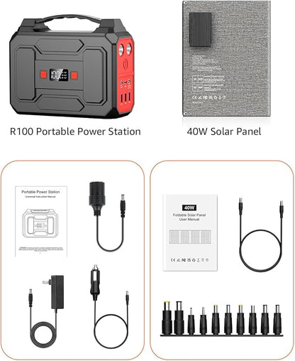Apowking Solar Powered Generator 200W Peak/100W Rated, Portable Power Station with Solar Panels 40W Included, 146Wh Solar Power Bank with AC Outlet 110V for Home Use Camping Outdoor Adventure