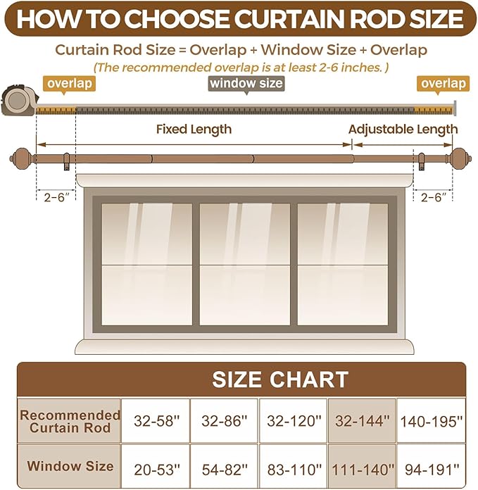 KAMANINA White Curtain Rod for Windows 72 to 144 Inches (6-12ft), 7/8 Inch Long Curtain Rods Adjustable, Single Heavy Duty Drapery Rods 144 inches with Round Finials