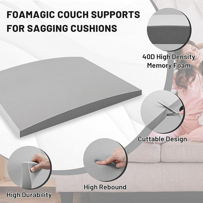 Couch Cushion Support, Sofa Cushion Support for Sagging Couch Seat, Couch Replacement Insert, 20"x20"x2", High Density Foam Furniture Seat Sagging Repair, Trapezoid 40D, Grey Set of 3