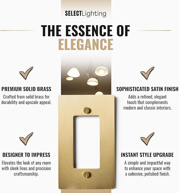 1-Gang Satin Brass Wall Plate, Electrical Receptacle Wall Outlet Faceplate, GFI/Rocker Decorator Light Switch Cover
