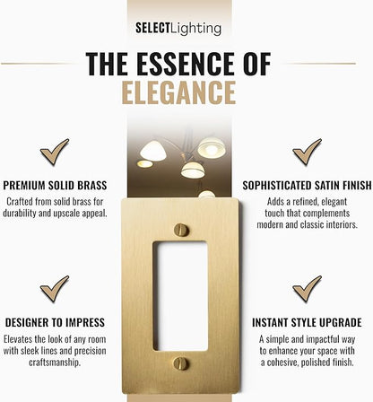 1-Gang Satin Brass Wall Plate, Electrical Receptacle Wall Outlet Faceplate, GFI/Rocker Decorator Light Switch Cover