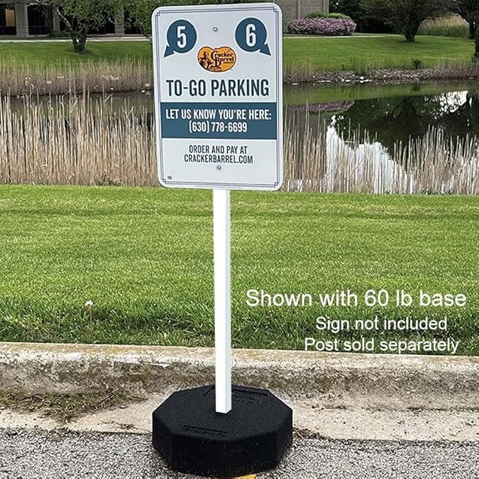 Plasticade Recycled Rubber Base Portable Sign Stand System, 60 lbs with 72" Power Post Plastic Signpost for Parking Lots, Sidewalks, and Traffic, Durable and Resistant to Weathering, Black