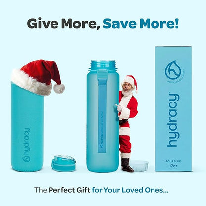 Hydracy Water Bottle with Time Marker -Large BPA Free Water Bottle & No Sweat Sleeve -Leak Proof Gym Bottle with Fruit Infuser Strainer & Times to Drink -Ideal for Fitness Sports & Outdoors