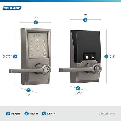 Schlage FE789WBCEN619LAT Encode Century WiFi Latitude Lever Smart Keyless Entry Touchscreen Door Lock, Satin Nickel (Pack of 4)