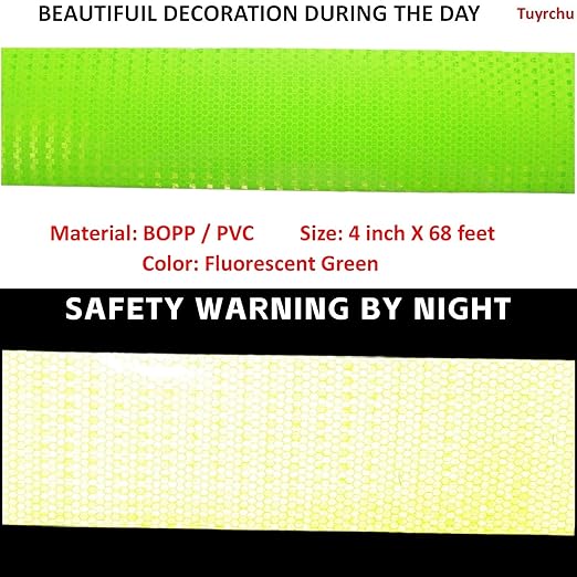 Fluorescent Green Reflective Tape 4 inch Wide, Outdoor Waterproof Safety Adhesive Stickers, High Visibility Industrial Marking Tape (68 feet)