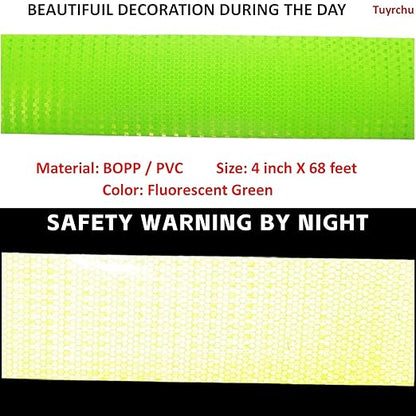 Fluorescent Green Reflective Tape 4 inch Wide, Outdoor Waterproof Safety Adhesive Stickers, High Visibility Industrial Marking Tape (68 feet)