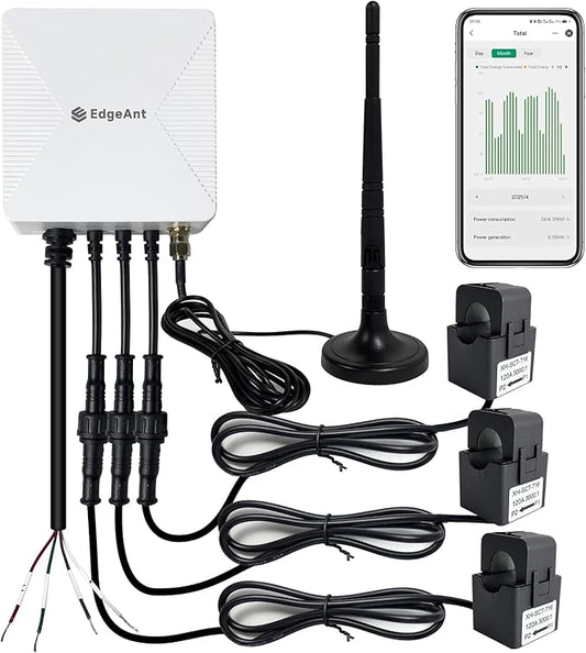 Energy Monitor with 3 * 120A Clamp, 1/3 Phase, Home Power Monitor Real Time Electricity Monitor/Meter, WIFi Meter Solar/Net Metering, Home Energy Automation and Control