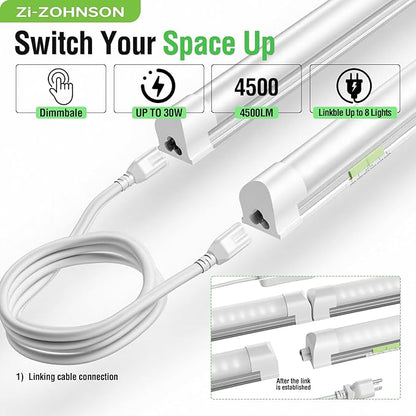 6 Pack Dimmable 4FT Led Shop Lights,30W T8 Integrated LED Tube Light,3000-6500K Tunable,4500LM W Frosted Cover,High Output,Linkable,Plug and Play Lights for Workshop,Garage,Basement,Barn