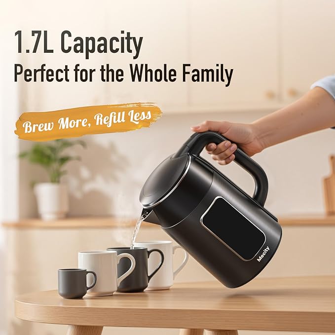 Mecity Electric Kettle 1.7L Touch Screen Temperature Control Water Boiler, No Plastic Contact with Water. 6 Preset Temperature Programs, 2 Hours Keep Warm, Dark Grey