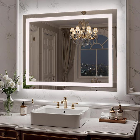 40X32 Inch LED Bathroom Mirror with Lights, Frontlit+ Backlit Bathroom Vanity Mirror for Wall, Ultra-Clear Tempered Glass, Shatter-Proof, Anti-Fog and Memory Function, ETL Listed