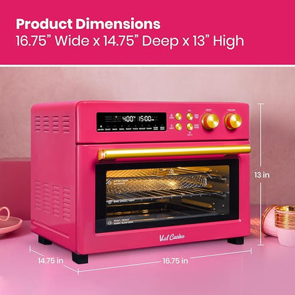 VAL CUCINA Limited Edition Happy Pink Infrared Heating Air Fryer Toaster Oven, Extra Large Countertop Convection Oven 10-in-1 Combo, 6-Slice Toast, Enamel Baking Pan Easy Clean with Recipe Book