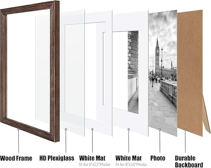 11x14 Rustic Picture Frames Solid Wood - Display Pictures 9x12 or 8x10 with Mat or 11x14 Frame without Mat - Farmhouse Wooden Photo Frame 11x14 inch with 2 Mats for Wall Mounting or Table Top, 2 Set