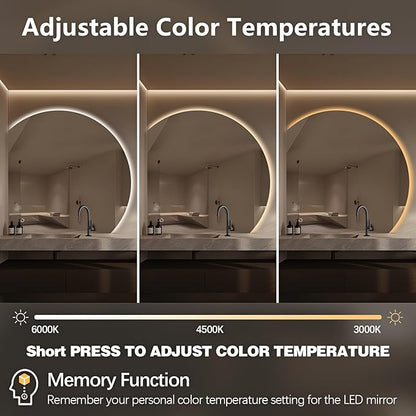 Niccy Half Moon LED Mirror for Bathroom, 44" Semi Backlit Mirrors Frameless Makeup Mirror with Light, Anti-Fog, Shatter-Proof, 3 Colors, Smart Vanity Mirrors