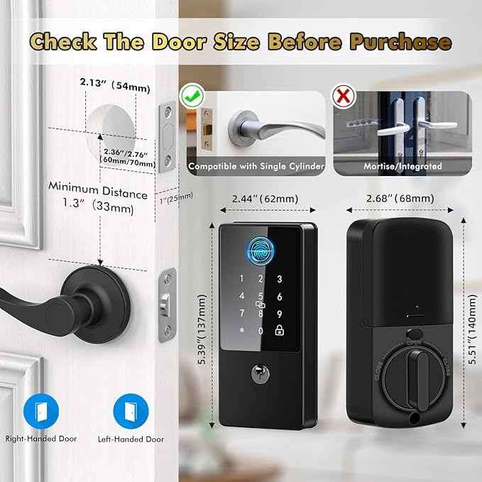Smart Lock, Upgrade Keyless Entry Deadbolt Smart Lock with Keypad, Fingerprint Door Lock, Smart Locks for Interior Front Door, Biometric Digital Door Lock with Code App Control Auto Lock(Matte Black)