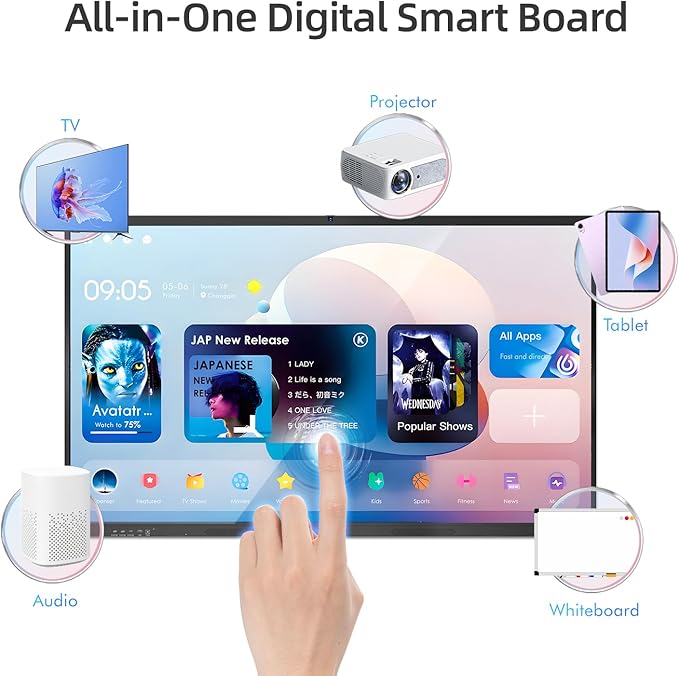 55" Smart Board, Interactive Whiteboard, 4K Electronic Board, UHD Touchscreen, Android 13, 8+128G, All in One Smartboard for Classroom Office Home (Wall Mount Included)