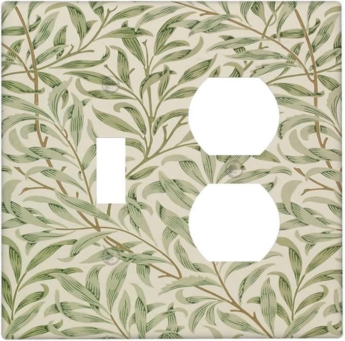 Decorative Outlet Covers Morris Green Willow Leaf Olive Leaves 2 Gang Wall Plate Cover Single Toggle Duplex Combo Two Switch Light Switch Cover Plate Jumbo Dual GFCI Faceplate