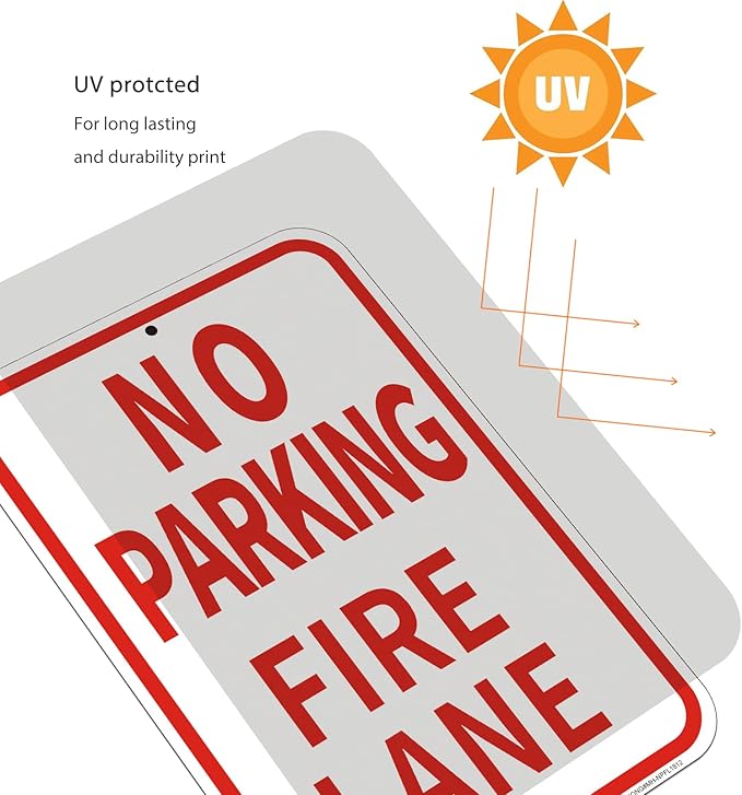 4 Pack Fire Lane No Parking Signs -12" x 18" Aluminum No Parking Fire Lane Sign for Business, With Reflective Overlay, Rust Free, Weather Resistant- Easy to install