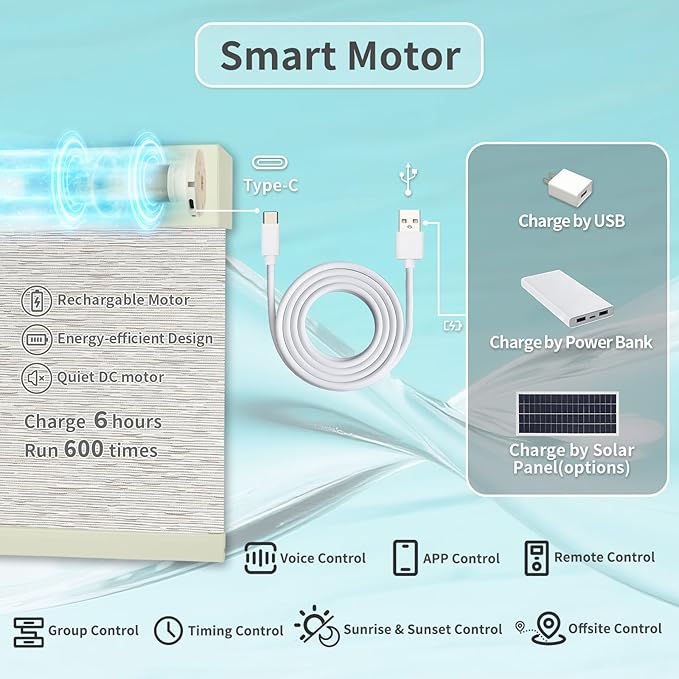 Motorized Blinds with Remote Custom Size Blackout Smart Roller Shades Compatible with Alexa Google, Electric Blinds for Windows