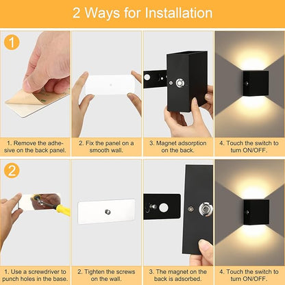 Lightess RGB Battery Operated Wall Sconce with Remote, Dimmable LED Wall Light Rechargeable, Up Down Wall Mount Lights for Hallway Living Room, Black, LG9945887