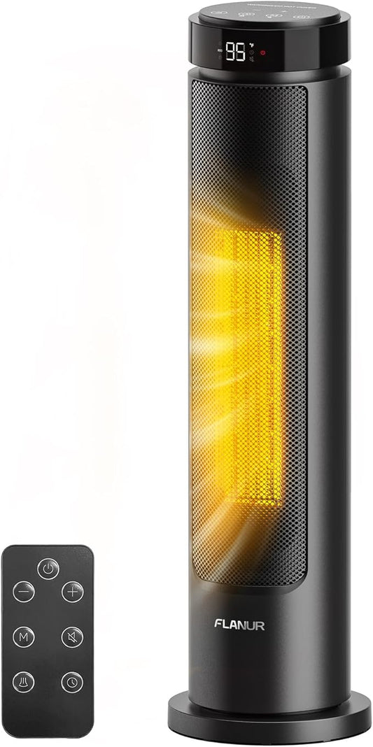 Space Heaters for Indoor Use Large Room, 1500W Portable Electric Heater with Remote, 5 Modes, Safety Protection & Child Lock, 12H Timer, Oscillation Heater for Bedroom Home Office Black 1Pack