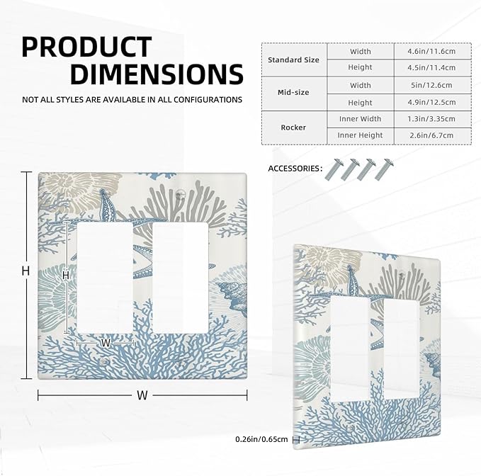 Decorative Outlet Covers Blue Starfish Coral Seaweed 2 Gang Light Switch Cover Plate Double Rocker Wall Plate Switch Plate Covers Faceplate for Bathroom Bedroom Decor （2 Pack）