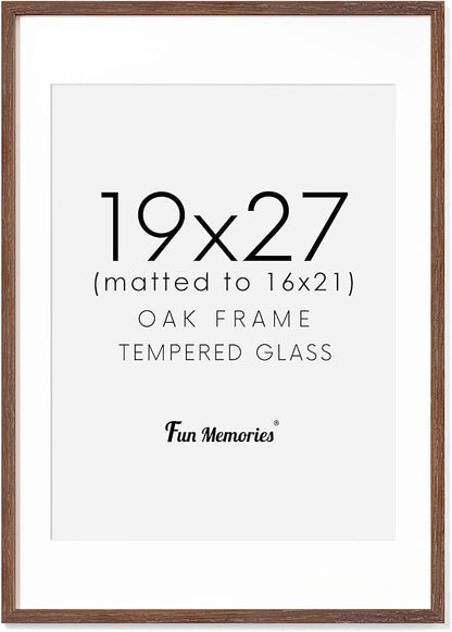 Solid Oak Wood Frame - 19x27, Matted to 16x21, Real Glass, Walnut Color, 1 Pack
