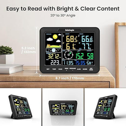 Sainlogic SA68 Home Weather Station with Weather Stations Wireless Indoor Outdoor and Rain Gauge Outdoor for Temperture,Humidity,Forecast,Pressure,Moon Phase,Alarm Clock for Bedroom,Black(No WiFi)
