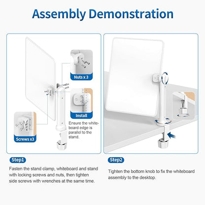 Double-Sided Desk Whiteboard with Dual 360° Swivel - 16" x 12" Clamp-On Desktop Whiteboard for Tables Under 2.3" Thick for Office, Home, School(2pc)