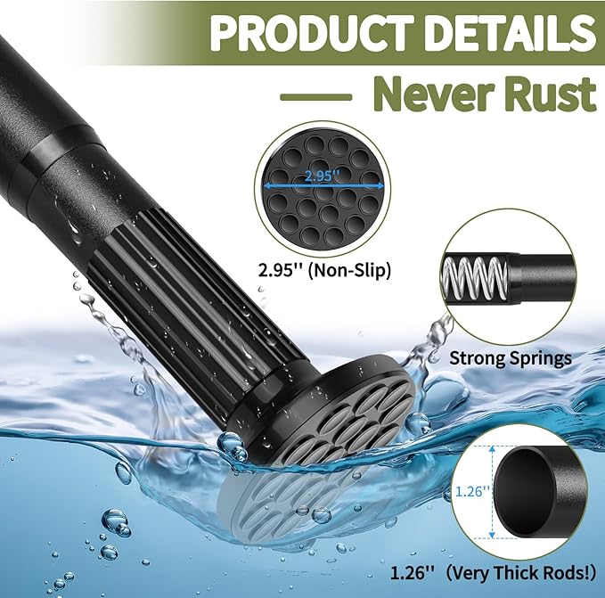 Tension Shower Curtain Rod 51-86In(4.25-7.16Ft), Tension Shower Rod No Drilling for Bathroom or Window Closet, Adjustable Spring Shower Rod, Easy to Install Never Rust, Rod Diameter 1.26Inch-Black