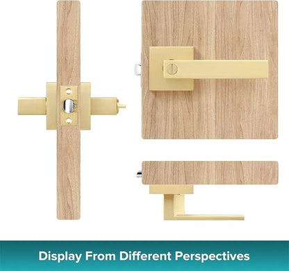 6 Pack Privacy Heavy Door Handle Lever with Stain Brass Finish Modern Design Door Lock for Bedroom or Bathroom, Door Hardware Reversible for Left and Right Handed