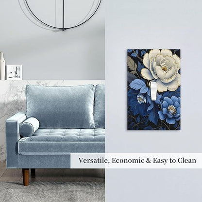 Blue White Flowers Light Switch Covers 1 Gang Single Toggle Wall Plate Decorative Switchcover Electrical Switchplate for Country Living Decor