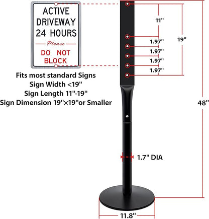 2Pack Heavy Duty Cast Iron Sign Stand - 48" Outdoor Portable Pedestal Post - Display Road Sign, Construction Sign Holder (Black)