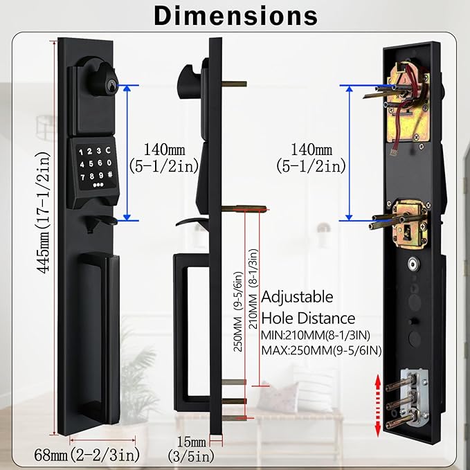 NEWBANG Left-Handed Matte Black Electronic Smart Handleset with Keypad Lock for Double Front Door（Keys Reserved）,MDHST2016DB-E-SET-LH