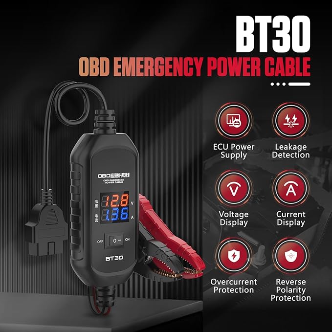 OBD2 Vehicle ECU Emergency Power Supply Cable - OBD II Car Memory Saver Cable with Over-Current, Over-Voltage, Polarity Reverse Protection