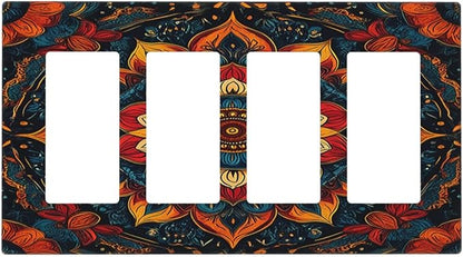 Boho Colorful Mandala 4 Gang Wall Plates Outlet Covers Quad Rocker Light Switch Cover Plate Decorative Switch Plates GFCI Electrical Faceplate for Bathroom Bedroom Decor 4.5 X 8 IN