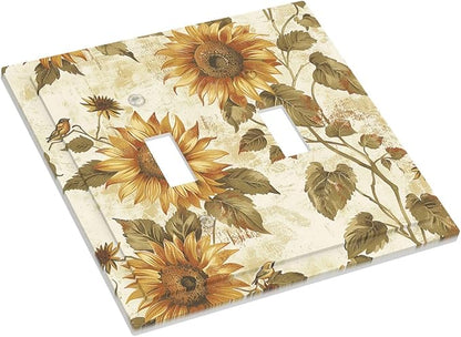 Decorative Switch Plates Rustic Sunflower Floral Pattern 2 Gang Double Toggle Outlet Light Switch Cover Wall Plate Electrical Faceplate for Bedroom Cabin Decor